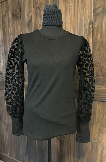Leopard Mesh Puff Sleeve Top